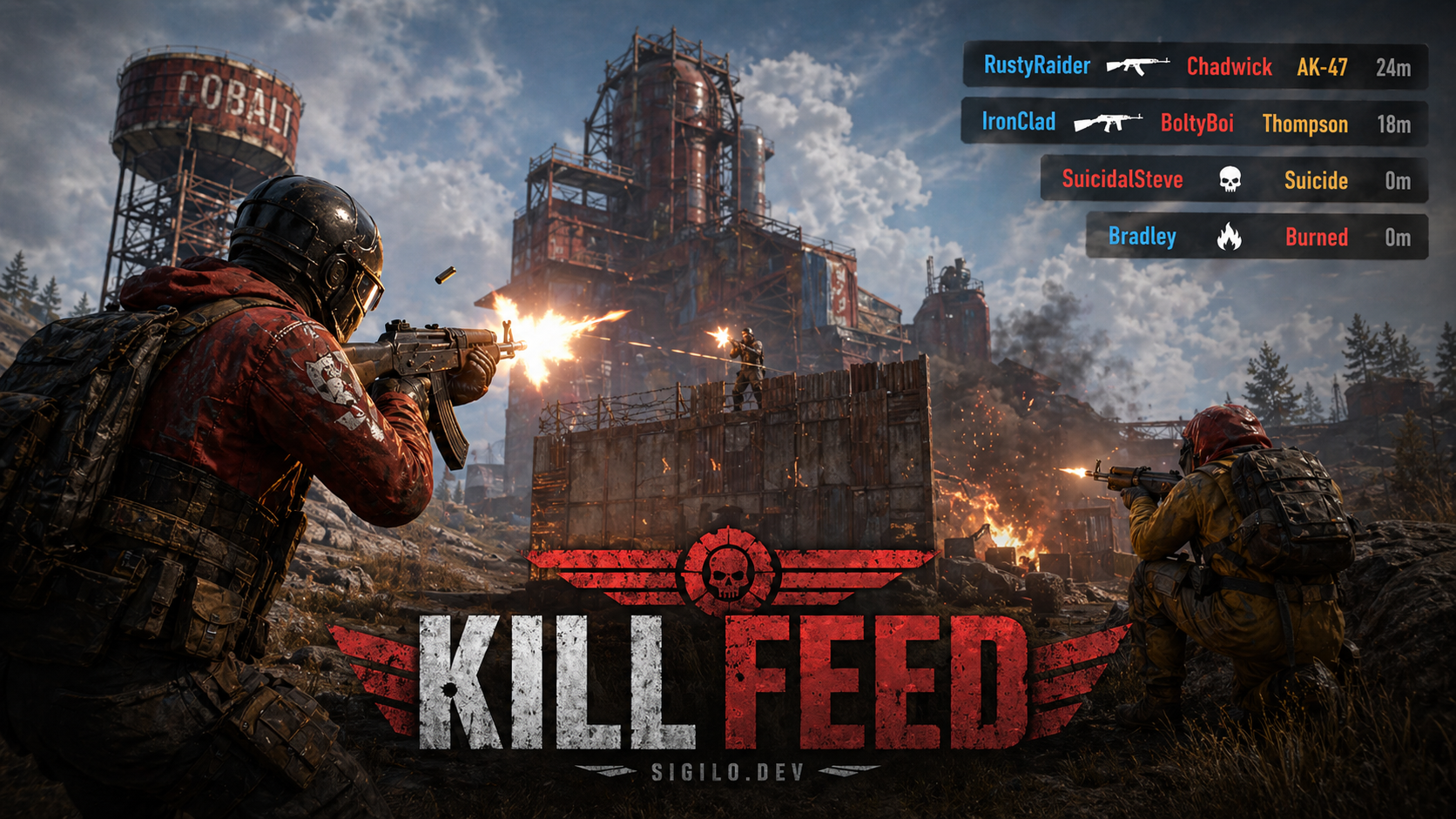 KillFeed - KillFeed adds a clean, lightweight kill notification feed to the top-right of the Rust HUD.
